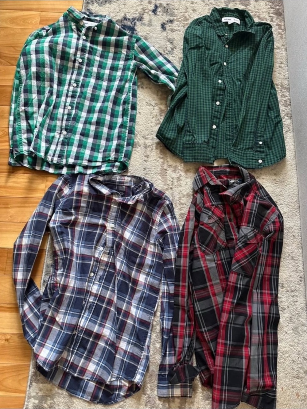 4 x Plaid Button-Down Shirts youth size Xl 12-14.   Like new!